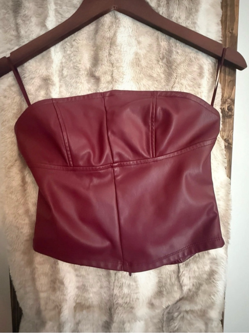 Missguided Wine Faux Leather Strapless Bustier Top